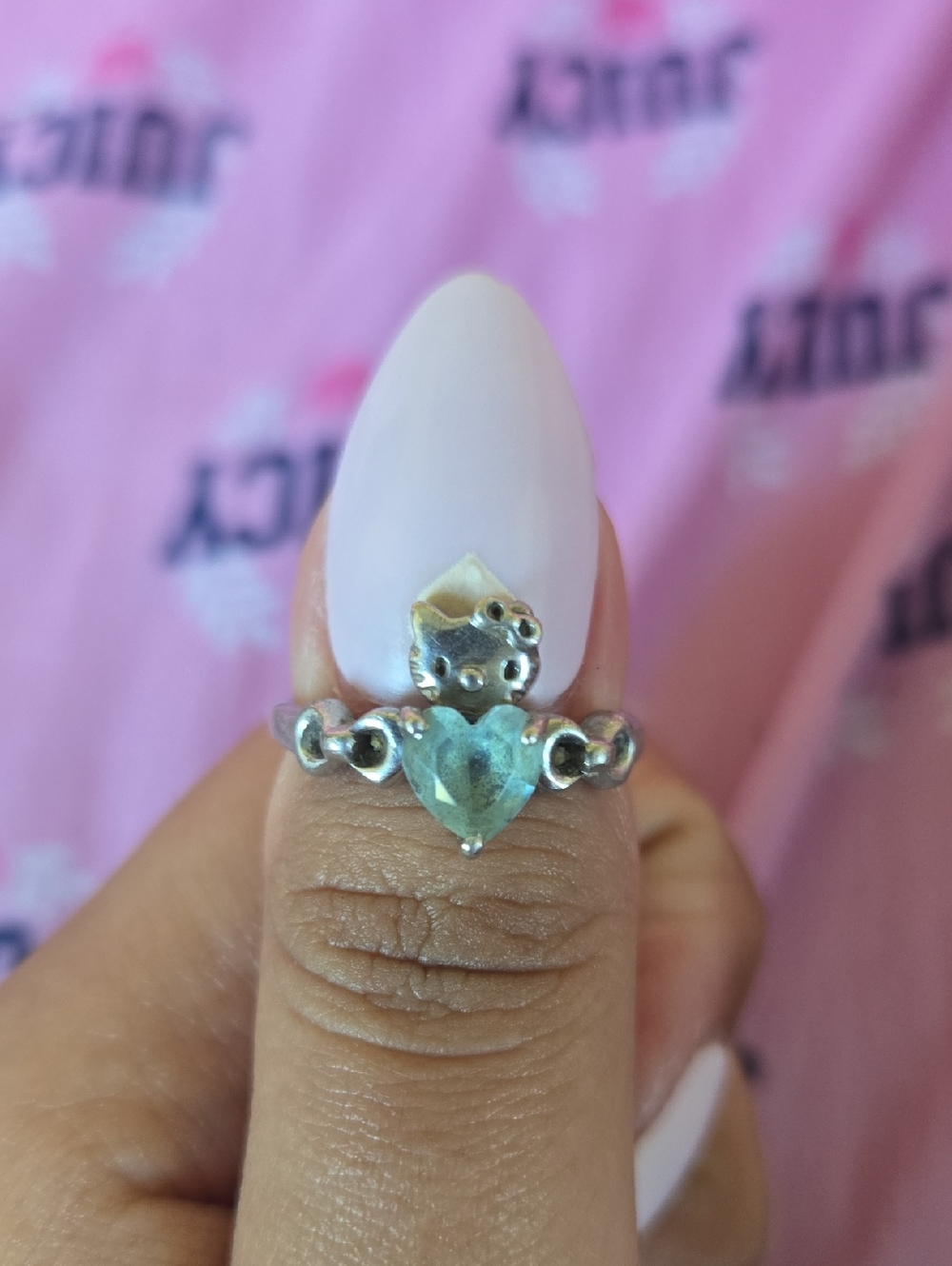 Sterling Silver Heart Ring with Aqua Gemstone